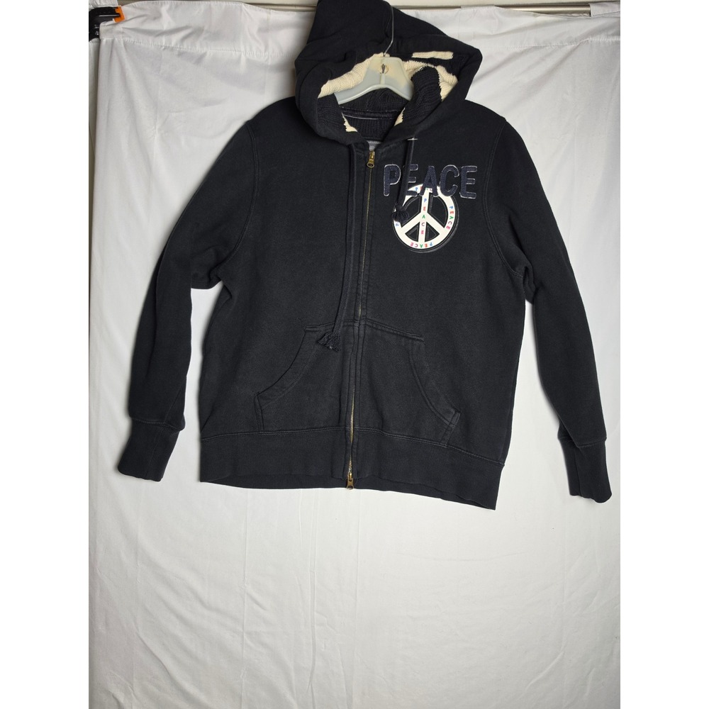Cocoa Platinum Womens Black Peace Sign Full Zip Sherpa Lined Hoodie Large